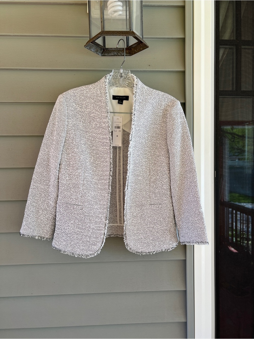 Ann Taylor Light Gray Bouclé Open-Front Jacket